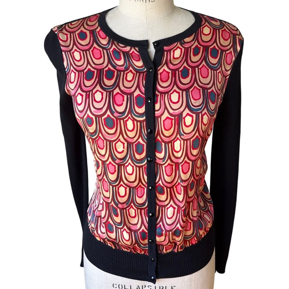 Emilio Pucci Silk & Wool Cardigan Art Deco Print Sweater Size 8 Designer